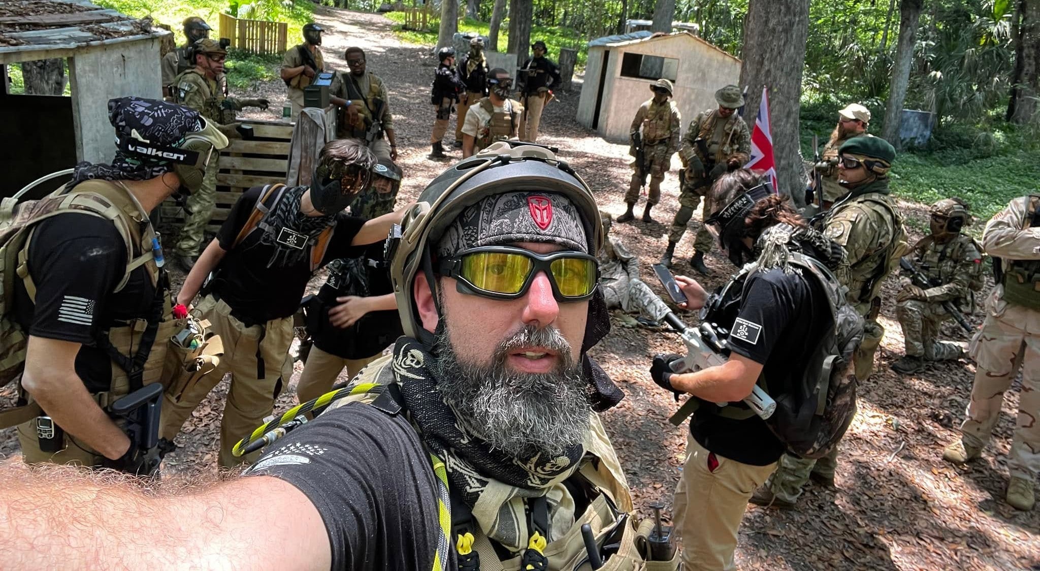 Player selfie with squad assembled in forest at King and Country