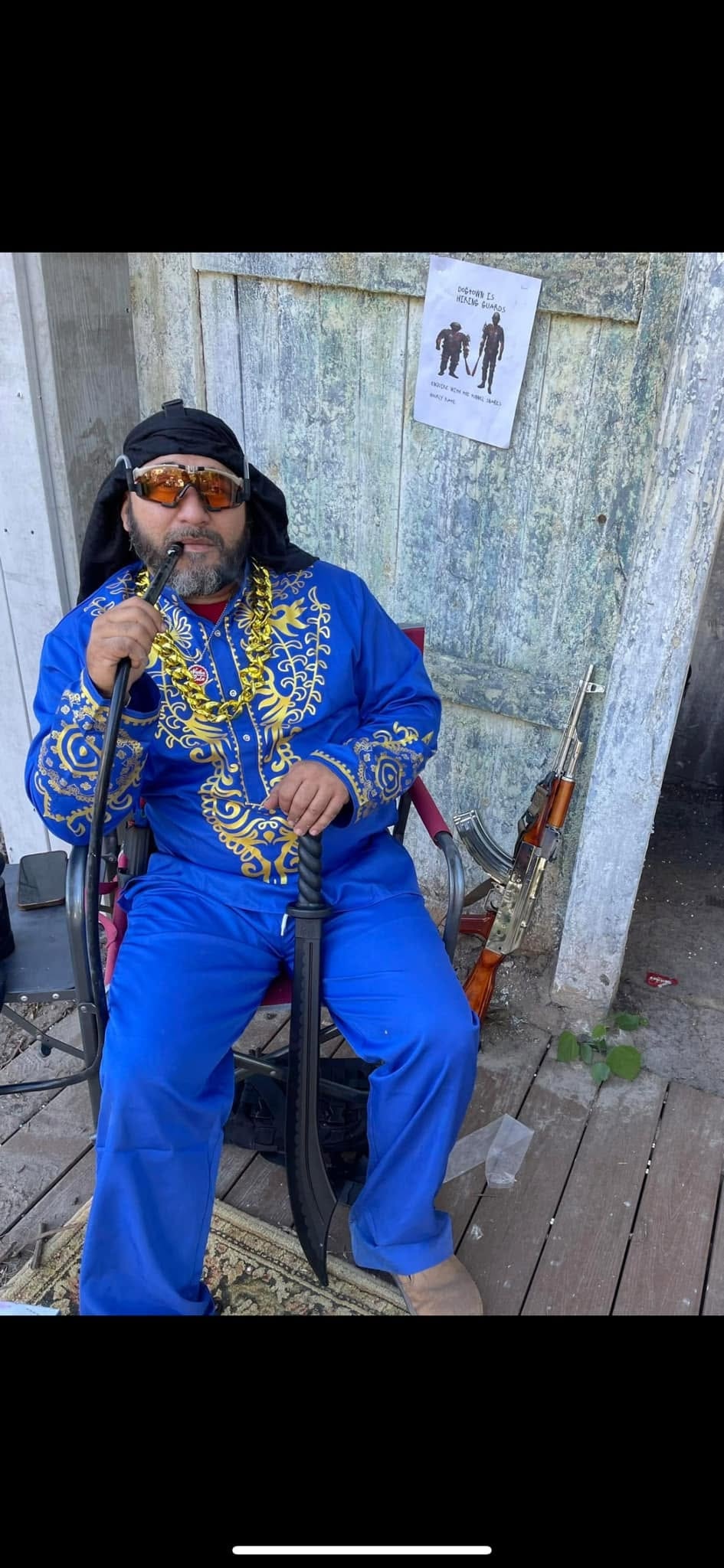 Player in blue suit at Wasteland